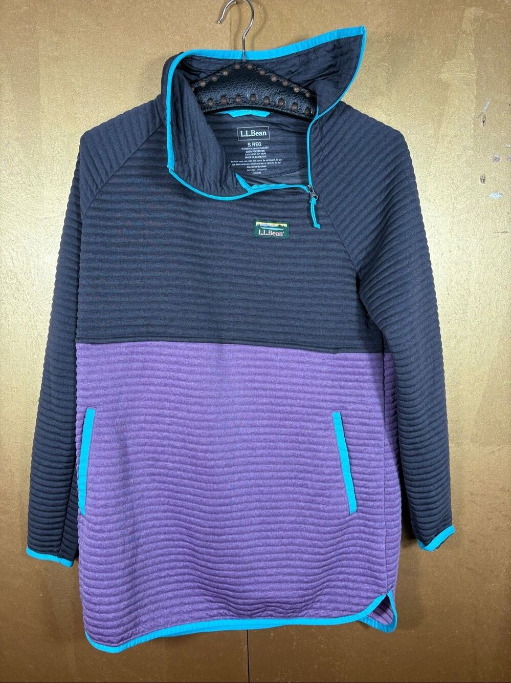 L.L. Bean Airlight Knit Asymmetrical 1/4 Zip Pullover Womens S Black Purple